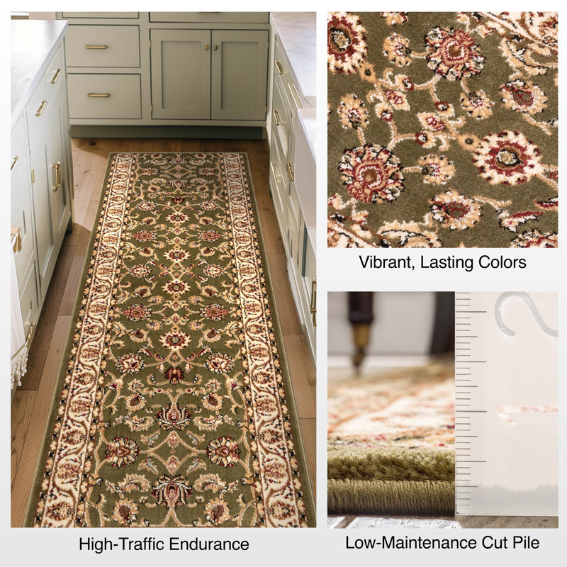 Almore Sarouk Green Custom Size Hallway Stair Runner - Traditional Oriental Carpet, Runner 2'3" x 21'