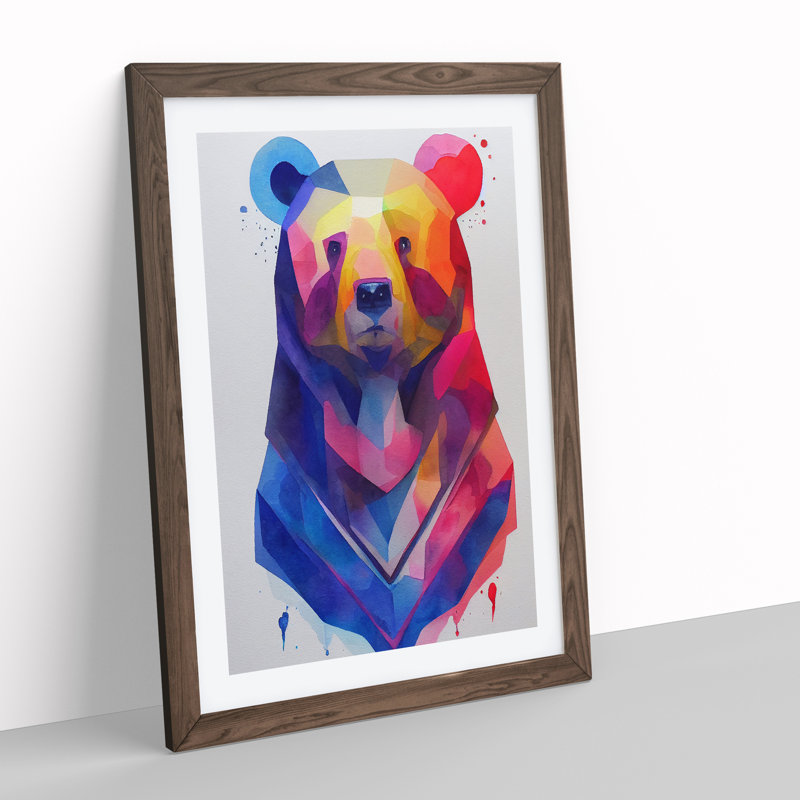 Splashed Bear No.1 Abstract - Wall Art, 48cm H x 36cm W, Walnut Framed, White