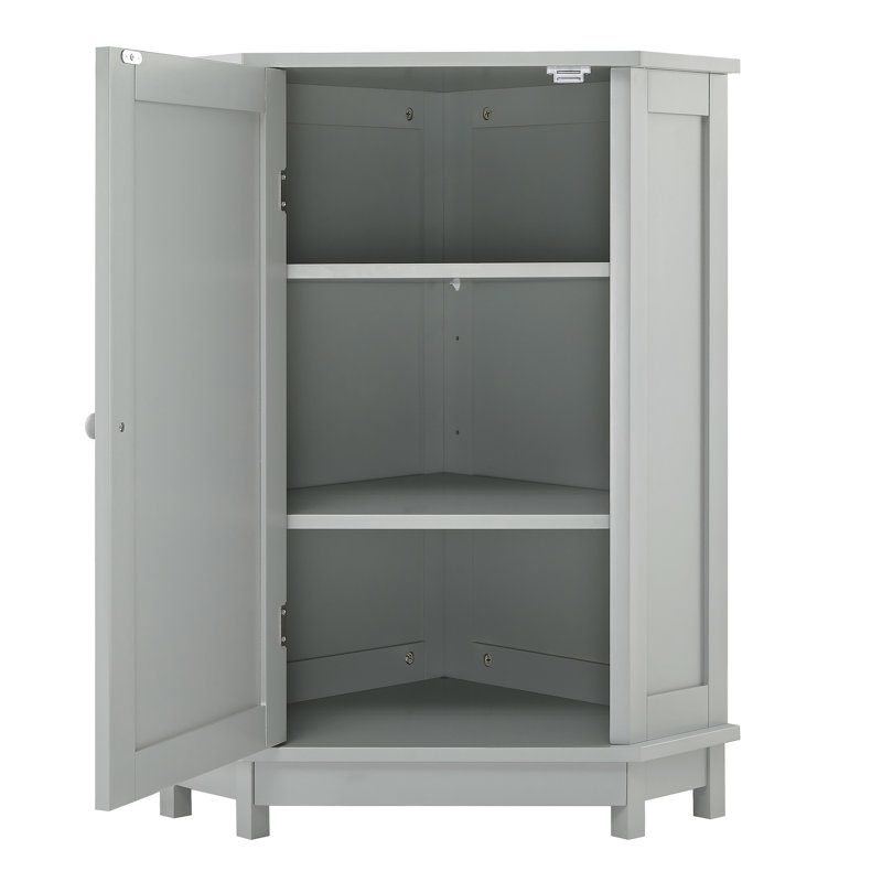 Freestanding Corner Floor Accent Space-Saving Storage Cabinet with Adjustable Shelf, grey