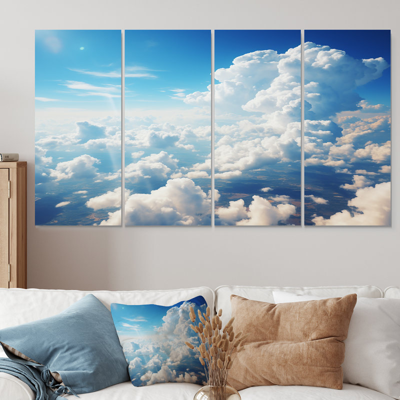 Toile panoramique Horizon III - Sky, art mural 4 pièces pour le salon, H 28 po x l 48 po