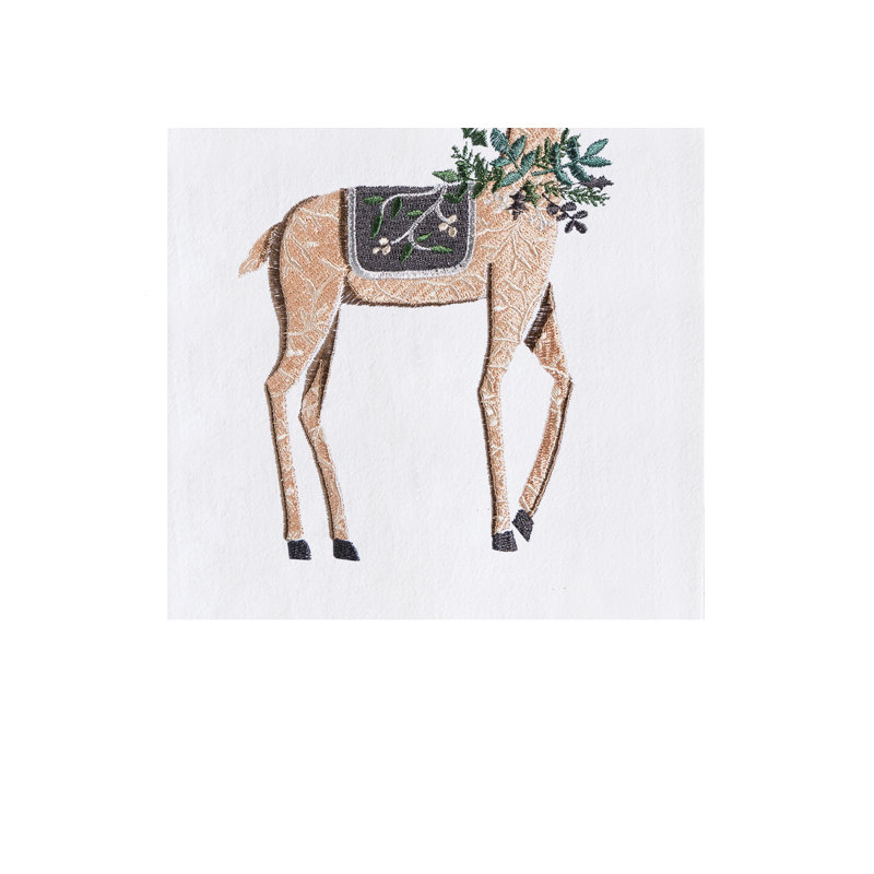 Torchon 100% coton brodé Reindeer