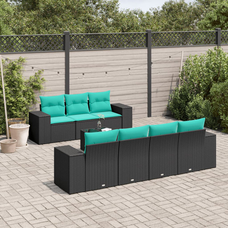  Ensemble de canapé de patio 8 pièces avec coussins en rotin de polyester noir