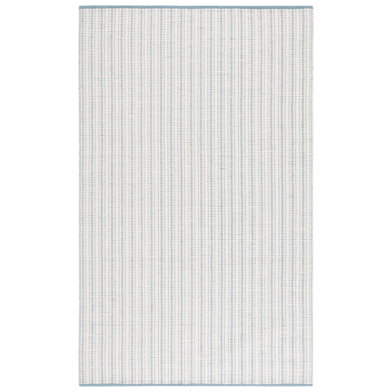 909 Hand Woven Cotton/Wool Striped Rug in Turquoise/Ivory, Rectangle 8' x 10'