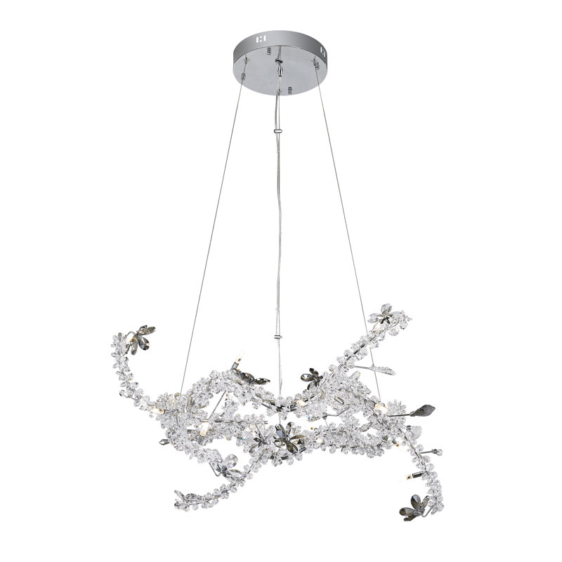 Lustre en cristal 20 lumières Kiley Eclectic, Chrome, Fumée