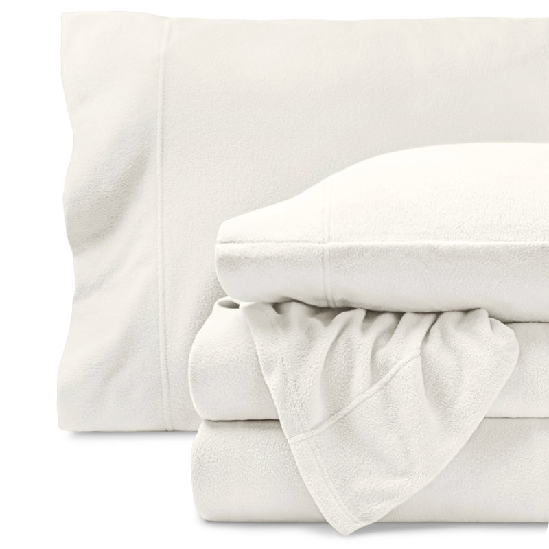 Ensemble de draps en molleton polaire ultra doux de qualité supérieure, Ensemble de draps pour grand lit avec 2 taies d'or