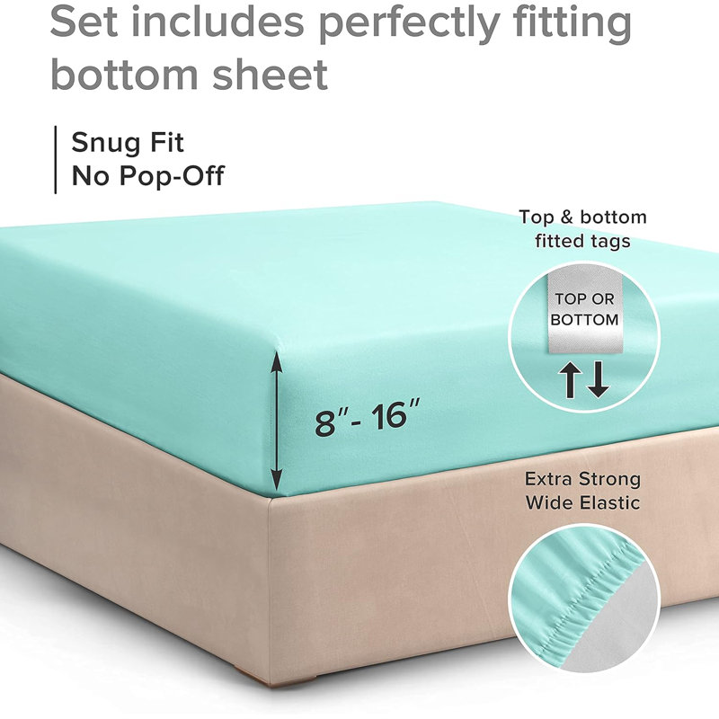 Fitted Sheet Only, Soft Cooling Bed Sheet, Breathable Hotel Luxury Bedding, Deep Pocket 8–16 Inch Mattress Fit, Spa Blue