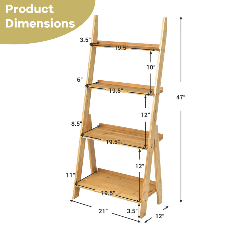 Étagère de rangement en bambou à 4 niveaux Kazuha Latitude Run®, (4 tablettes) H 47 po x l 21 po x P 12 po, Naturel