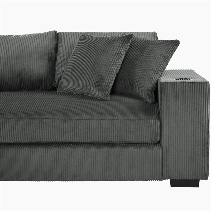 2 - Piece Upholstered Sectional, Gray Corduroy