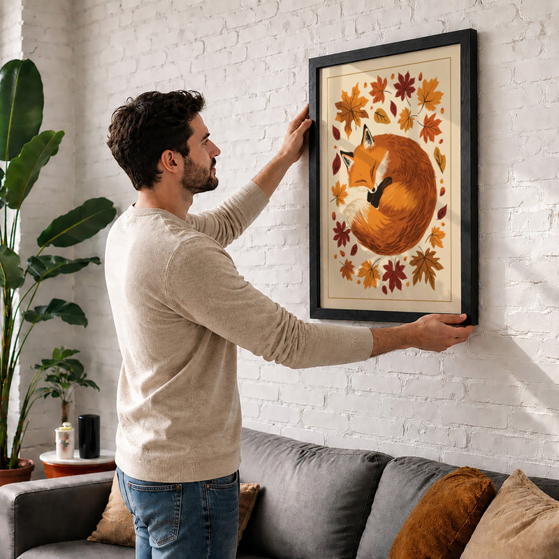 Autumn Fox Asleep Boho - Framed Print, Unframed, A1 - 84.1 x 59.4 cm