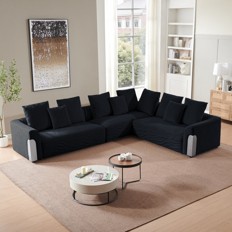Canapé modulaire en L de 127,4 po de largeur faisant face à la droite, Chenille noir