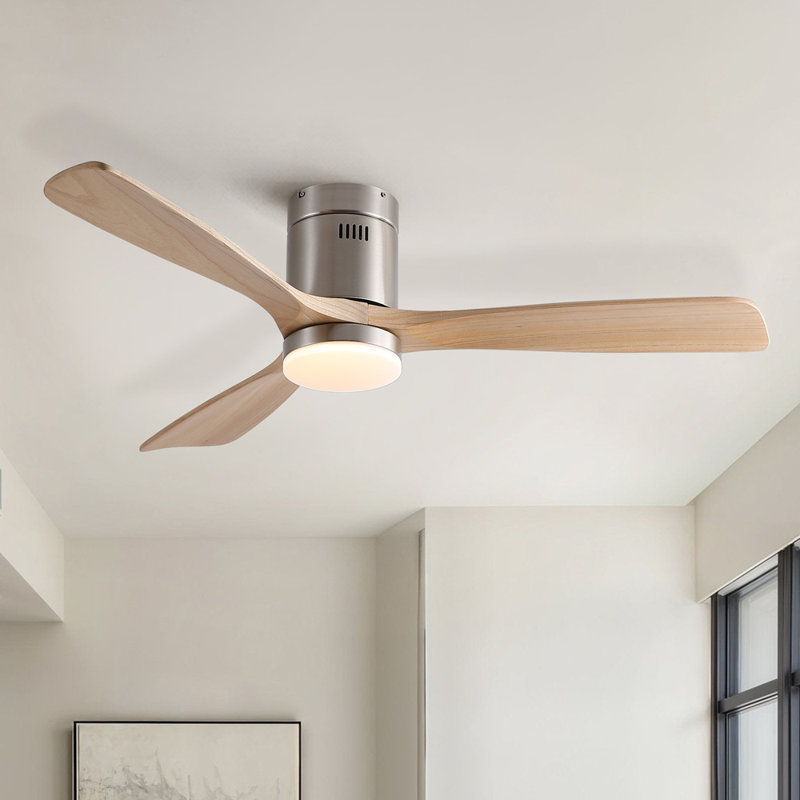 Ventilateur de plafond encastré à DEL à profil bas en bois massif 52 po Mordern