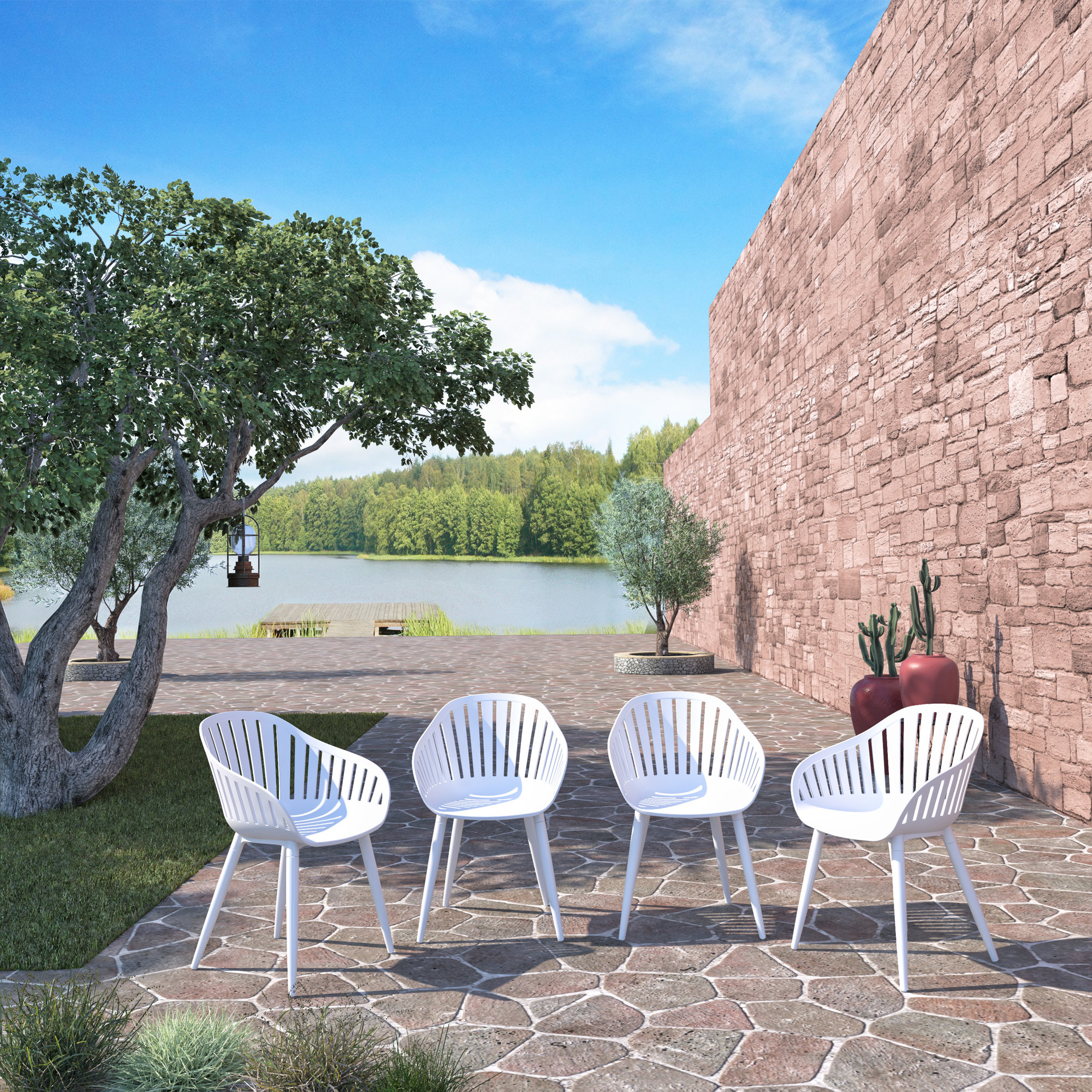 Alyisa Cannes Aluminum Black Dining Chair, White