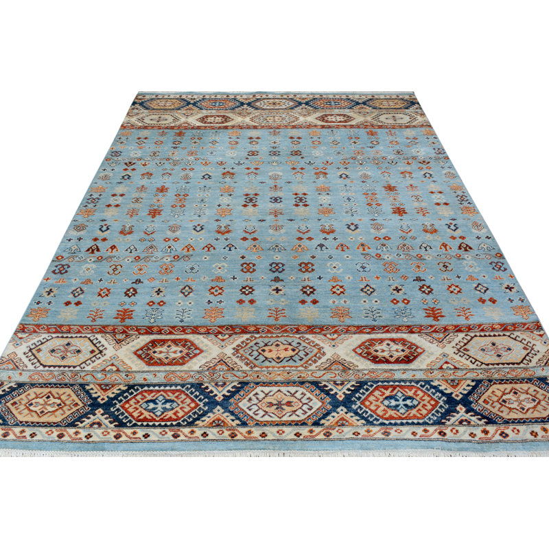 Tapis bleu / ivoire en laine 6 pi x 8 pi 6 po Abraham Southwestern