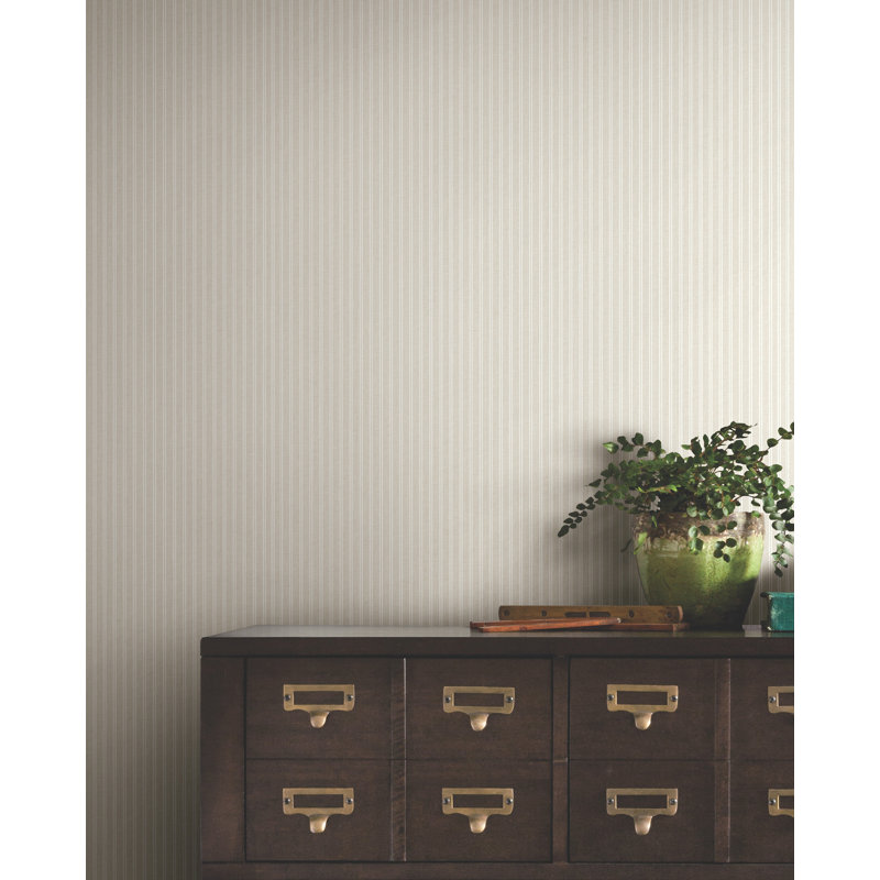 Papier peint à rayures en faux lin Ticking Stripe, Beige