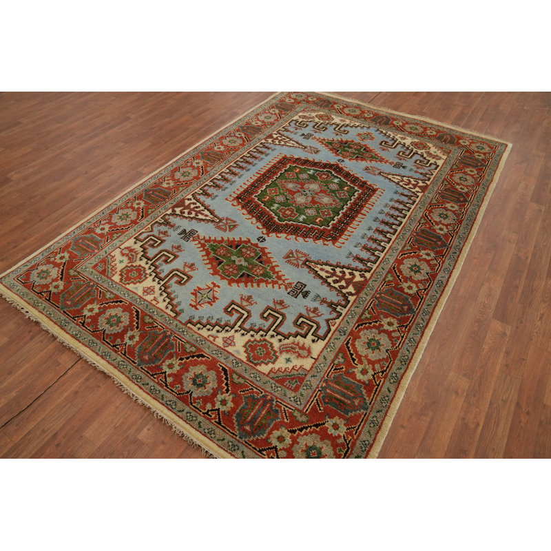 Tapis bleu indien fait à la main Viss 6 x 9