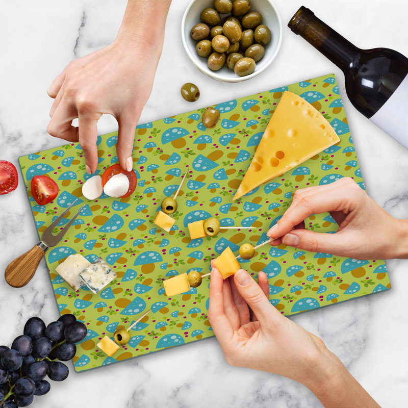 Ambesonne Mushroom Cutting Board Large Size Mushrooms Pattern Yellow Multicolor