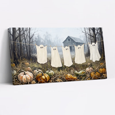 «White Ghost Sheets Drying on Line in Pumpkin», art mural sur toile