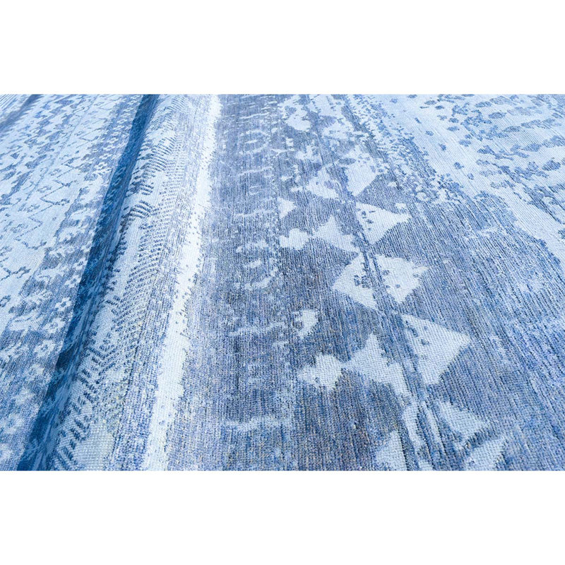 Tapis bleu et bleu clair noué à la main de haute qualité, Rectangle 2 pi x 3 pi