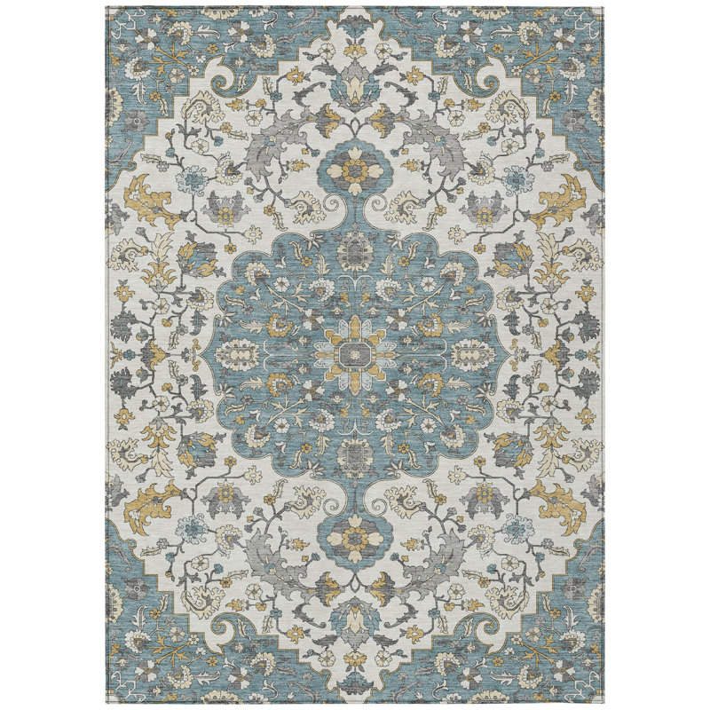 Machine Washable Indoor/Outdoor Chantille ACN2463 Traditional Rug, Teal, 10' x 14'