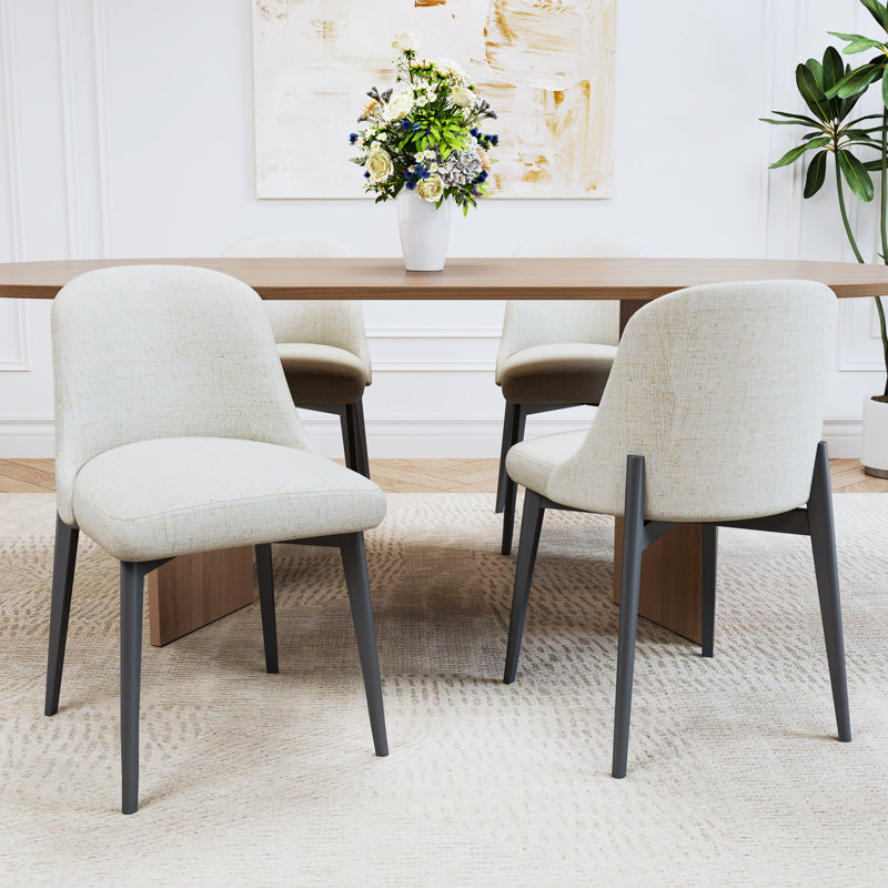 Wood Dining Chairs Modern Fabric Upholstered Kitchen Side Chairs, Black, Beige