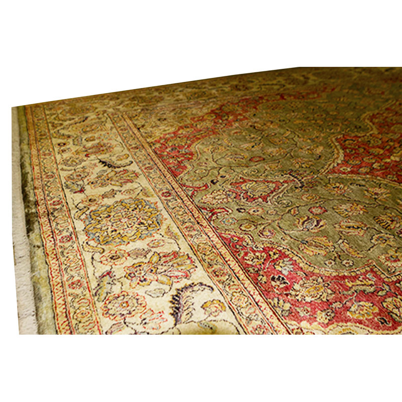 Tapis vert et crème noué à la main de haute qualité