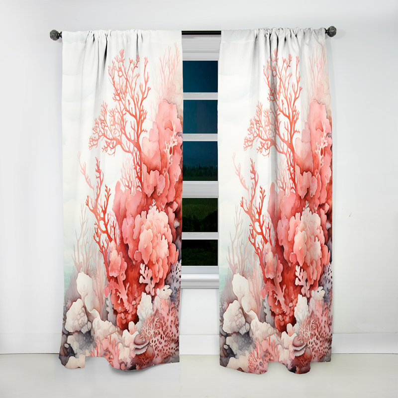 Galla Liquid Ink Crimson Coral - Nautical Velvet Curtain - Room Darkening - 1 panel, 52" W x 95" L