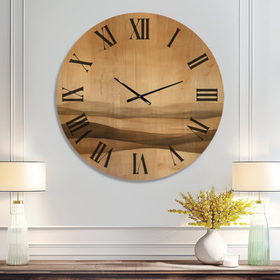Très grande horloge murale panoramique en bois - horizon du désert beige