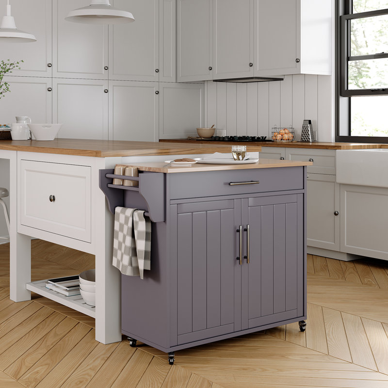 Solid Wood Top Kitchen Cart, Gray