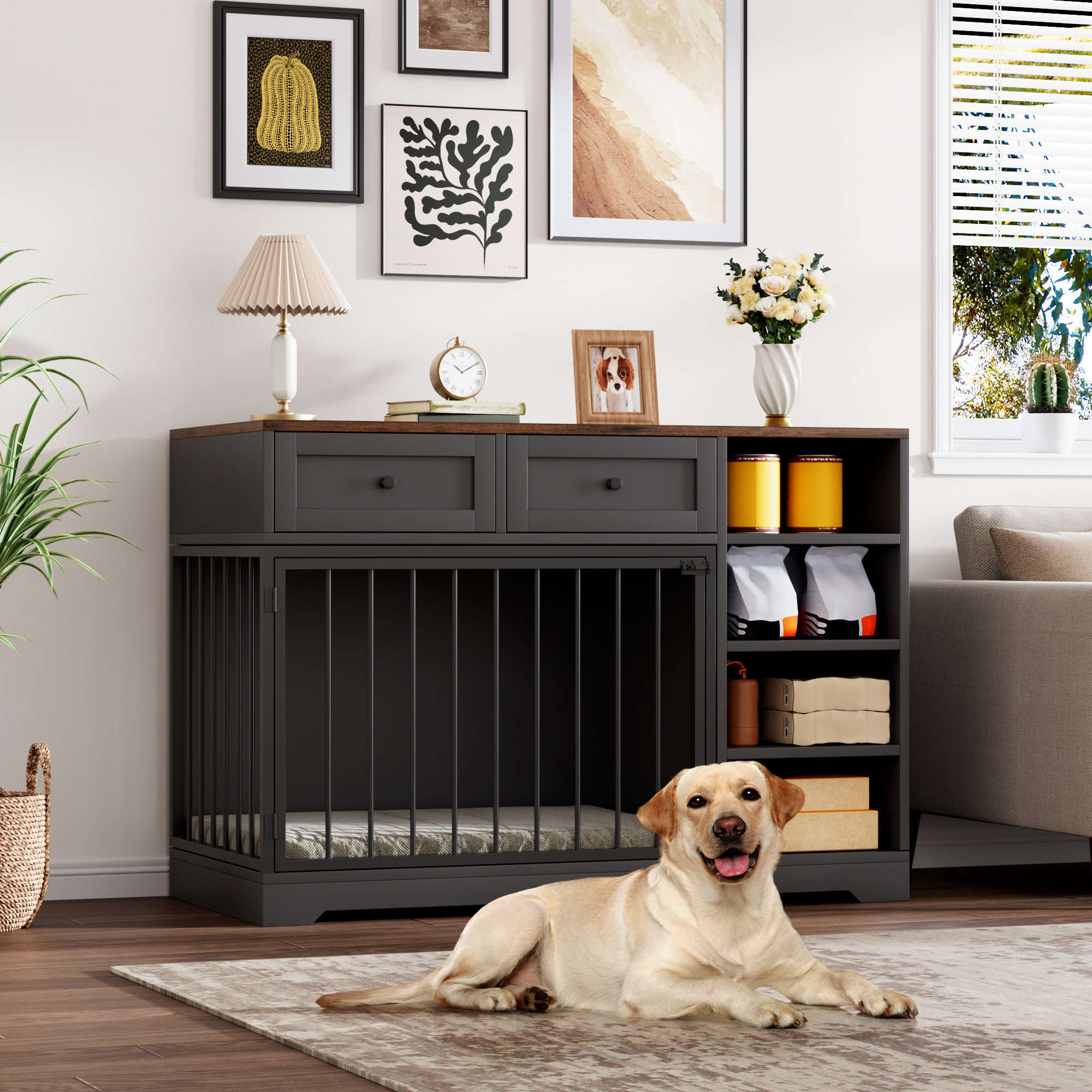 Image showcasing Archie & Oscar™ Large Dog Crate Furniture, 47” Dog Crate With 2 Drawers ...