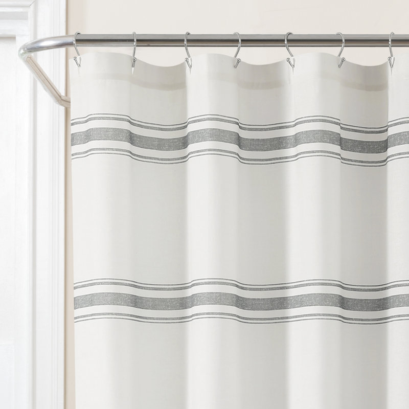 Gray and White Cotton Striped Shower Curtain