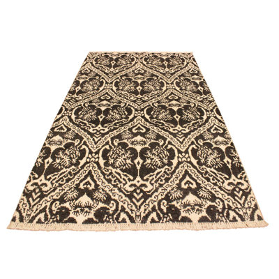 Tapis gris anthracite / brun clair en laine noué à la main 4 pi 3 po x 6 pi 2 po Damask
