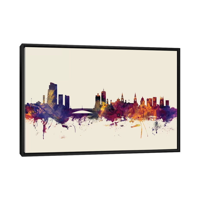 Série d’horizons : leeds, angleterre, royaume-uni, impression sur toile tendue beige, L 26 po x H 18 po, Toile encadrée noire
