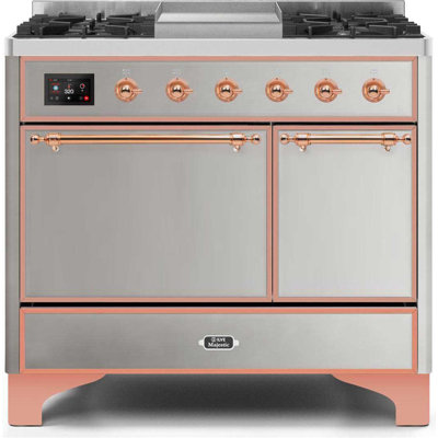 ILVE Majestic II Series 40 in. Dual Fuel Range with 6 Sealed Burners, Griddle (Solid Door)