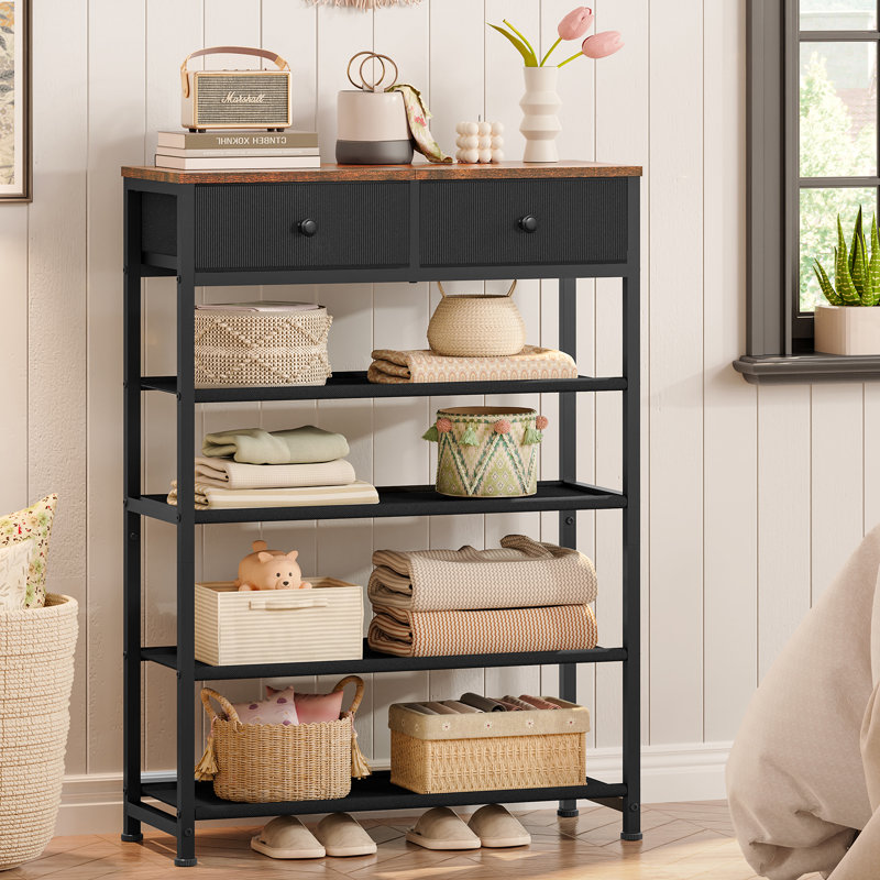 Shoe Rack, 5 Tier Shoe Storage Organizer With 2 Drawers, For 16-20 Pairs Of Shoes, Black