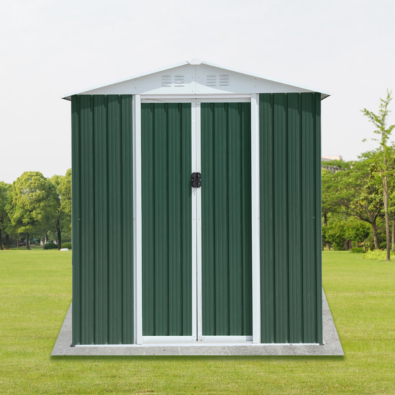 6Ftx4ft Apex Roof Green Outdoor Tool Storage House Garden Shed With Aluminum Alloy Frame And Sliding Door