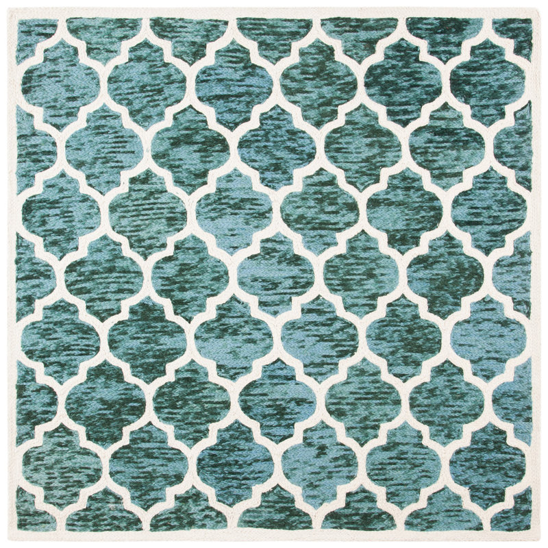 Bertok Hand Loomed Wool Geometric Rug, Square 6'