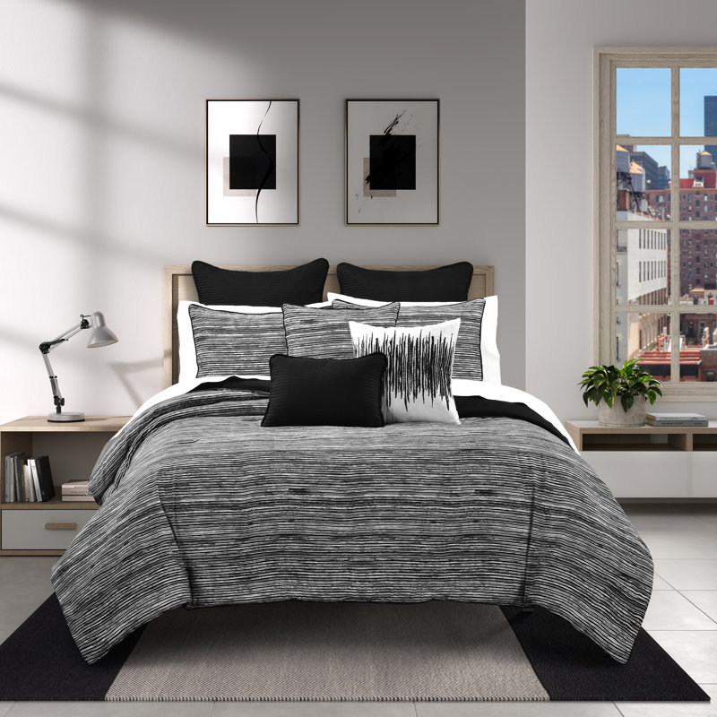 Dalton / Cal King 3 pièces Ensemble d'édredon noir, Édredon double + 2 taies décoratives standards