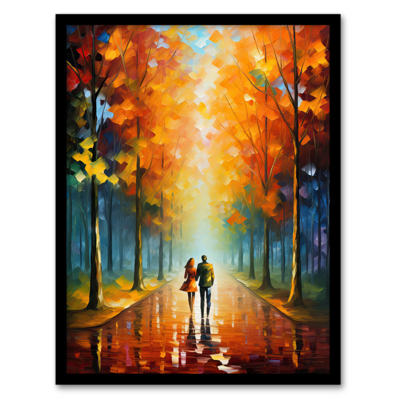 Lovers Walk Couple Taking Stroll Through Park In Autumn - Single Picture Frame Print