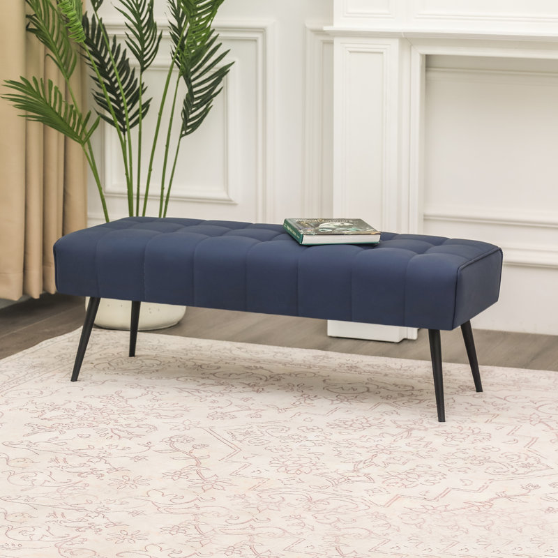 Keimaya Faux Leather Upholstered Bench, Blue