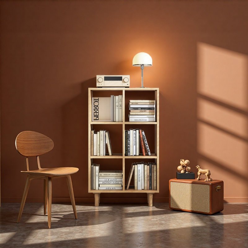 Bibliothèque à grande capacité en bois massif, Burlywood, (3 tablettes) H 46,85 po x l 27,56 po x P 11,81 po