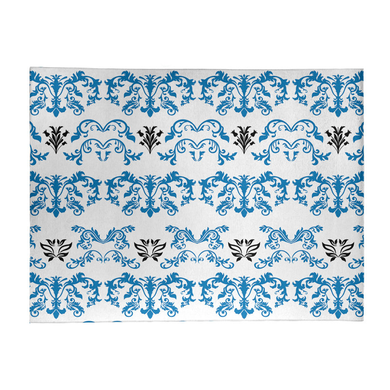 Tapis damassé blanc / bleu, Rectangle 8 pi x 10 pi