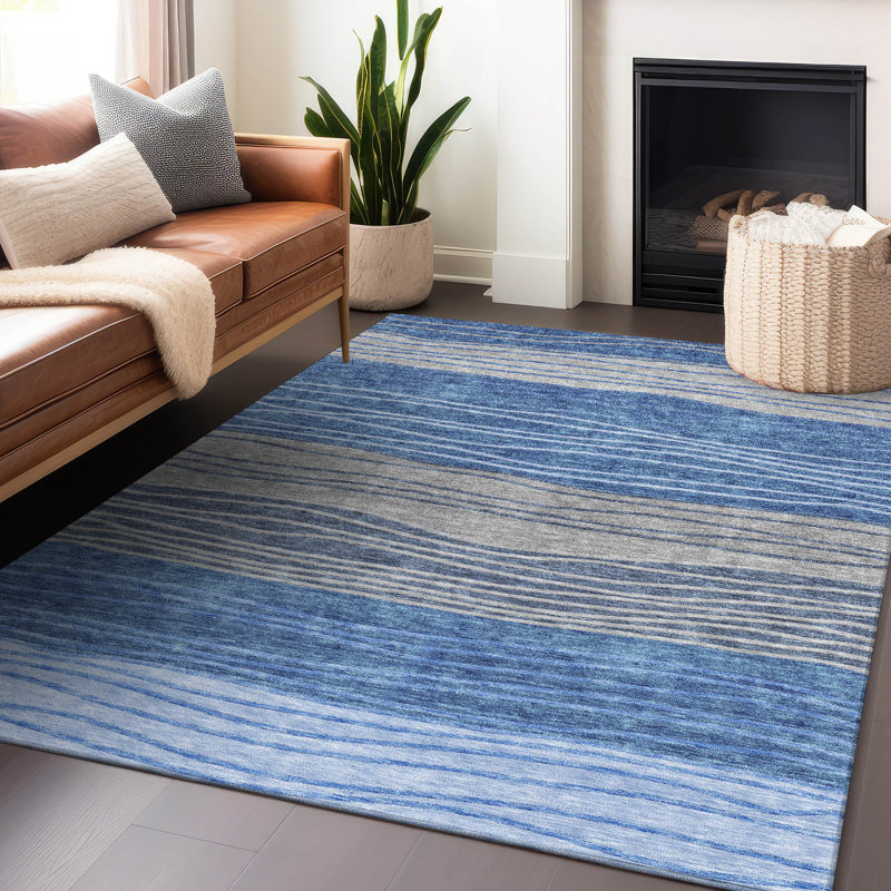 Tapis bleu en tweedy lavable à la machine Premium, Rectangle 10 pi x 14 pi