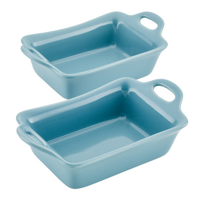 Rachael Ray Ceramics Rectangular Au Gratin Set, Two 12-Ounce, 2 Piece, Agave Blue