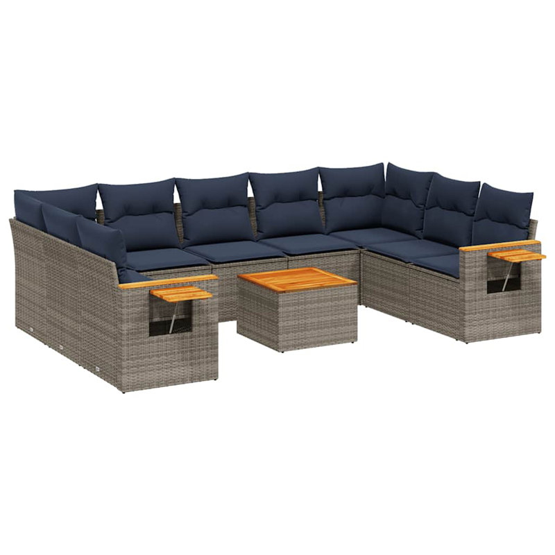  Ensemble de canapé de patio 10 pièces avec coussins en rotin de polyester gris (États-Unis seulement)