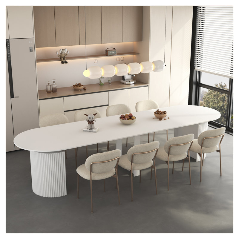 Table de salle à manger extensible blanche, console rectangulaire en MDF transformable en table à manger pour 10 personnes, meuble de cuisine multifonctionnel pliable