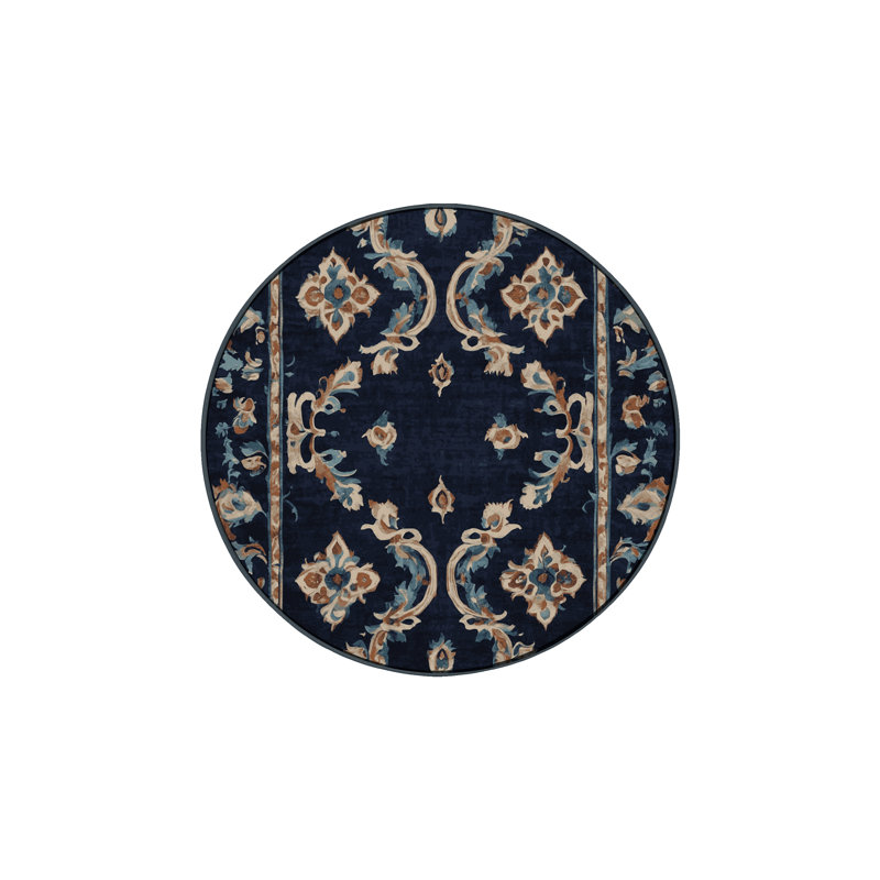 Machine Washable Gray Area Rug, Round 3'