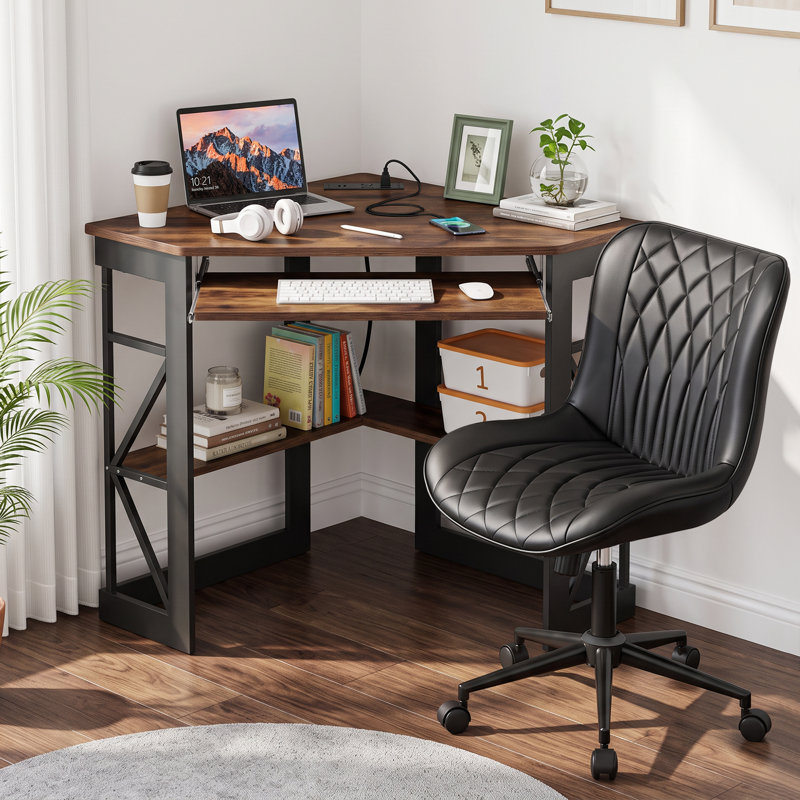 Ensemble de bureau et de chaise Birchie, bureau ergonomique moderne pour la chambre d'étude, Brun / Noir