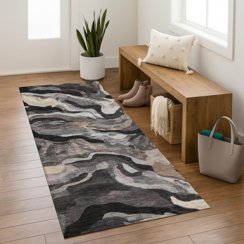Premium Machine Washable Mayfield AMF2162 modern Rug, Runner 2'3" x 7'6", Granite