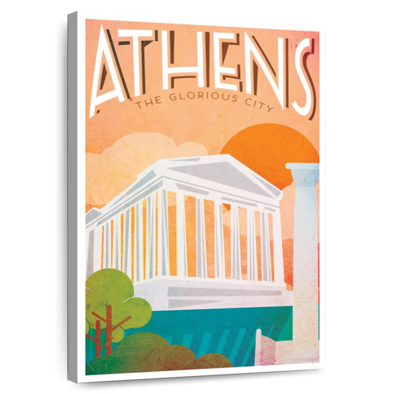 Affiche rétro d'Athènes, H 36 po x l 24 po