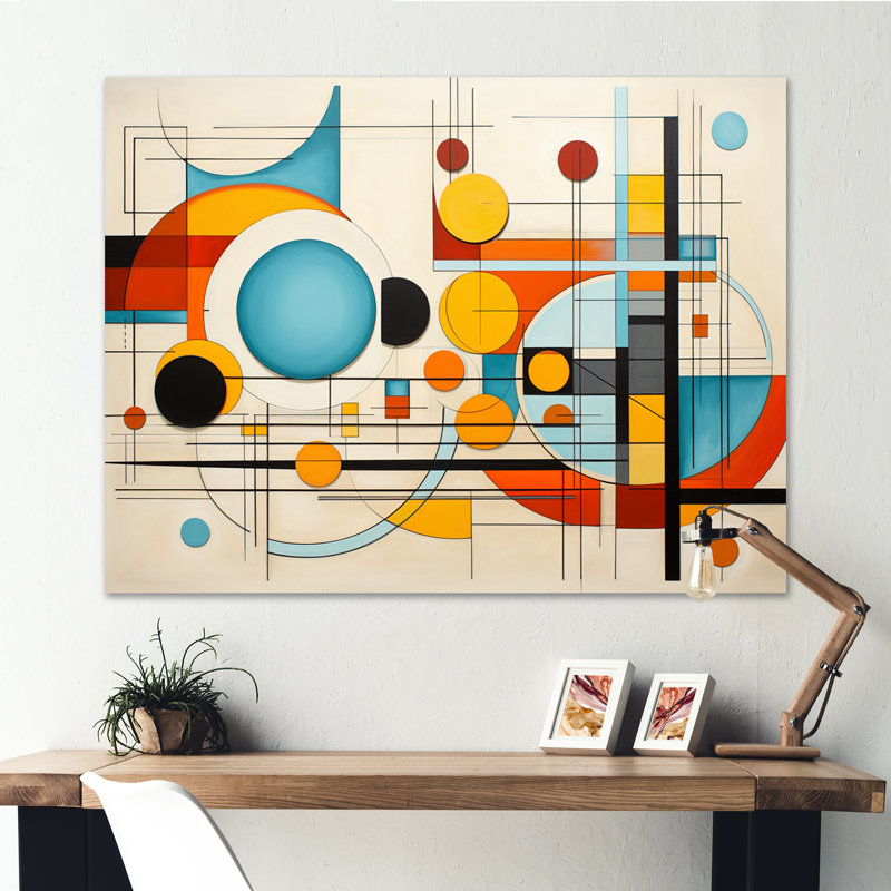 «Orange Blue Mid Century», impression géométrique encadrée sur toile, H 30 po x l 40 po x P 1,5 po, Toile tendue